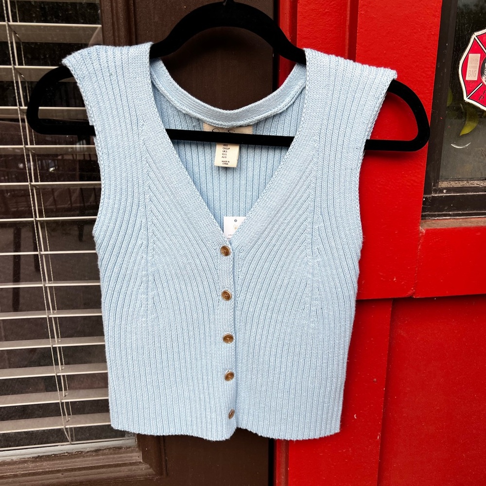 NEW WITH TAGS Light Blue Ribbed Button-Up Top